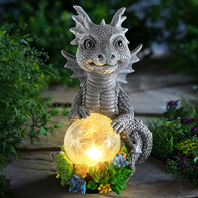 Cute Dragon with Glowing Orb Statue